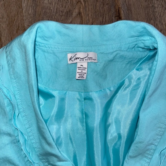 Kim Rogers • Linen Ruffle Trim 3/4 Sleeve Blazer Jacket - Picture 4 of 9